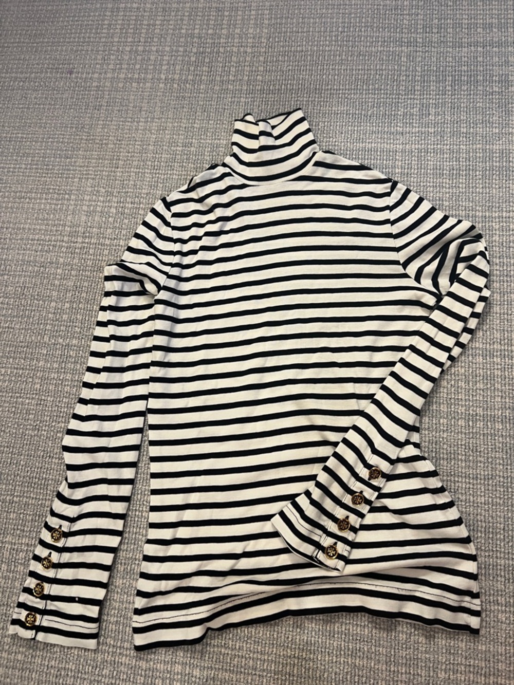 Tory Burch Black & White Striped Turtleneck Long Sleeve Top